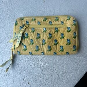 Vera Bradley Yellow Quilted Cosmetic Bag with Blue Floral Pattern